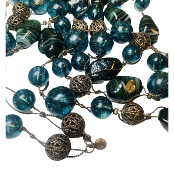 Liz Claiborne Women’s Green Glass Beaded Silver Tone Long Vintage Necklace 60’ - Picture 6 of 6